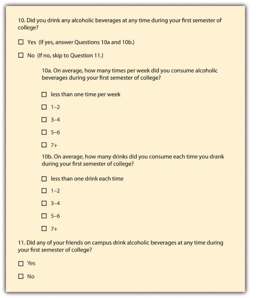 example of filter question, with a yes answer meaning you had to answer more questions