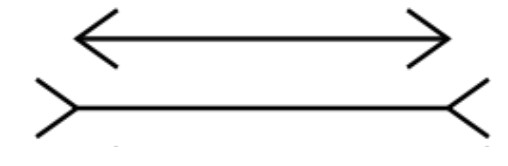 Two lines of the same length, one with arrows pointing inward and one with arrows pointing outwards