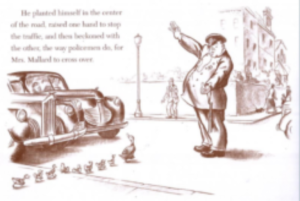 The book cover for Scene 2 Make Way For Ducklings Ducklings